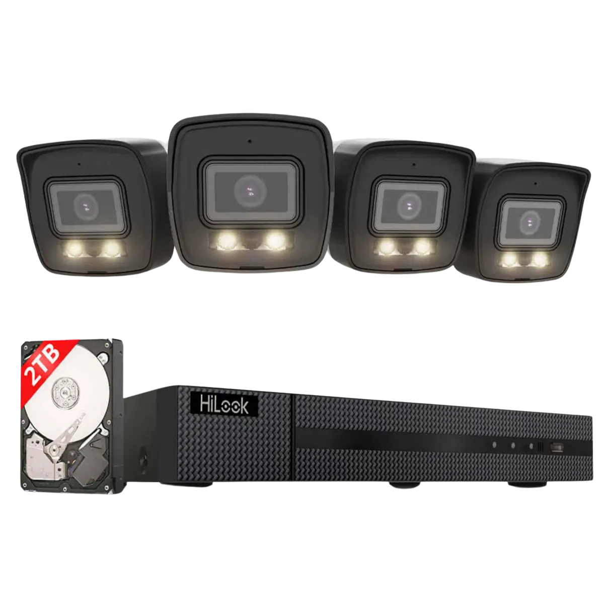 HiLook by HIKVISION 4K Überwachungskamera-Set | 4* 4K Bullet Kamera | Smart Hybrid Light | NVR 8-CH | 2 TB HDD | Smartphone App