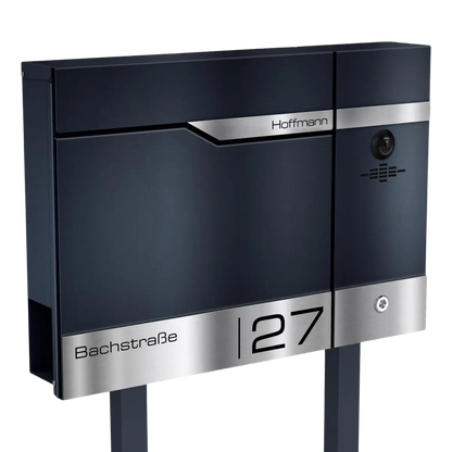 Metzler Standbriefkasten rostfrei und massiv, RAL7016 Anthrazitgrau mit Videosprechanlage VDM10 2.0, Modell Siebert
