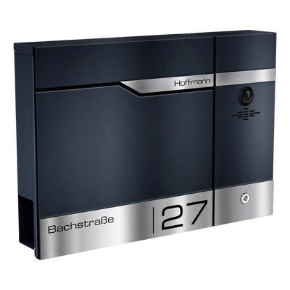 Metzler Briefkasten rostfrei und massiv, RAL7016 Anthrazitgrau mit Videosprechanlage VDM10 2.0, Modell Siebert