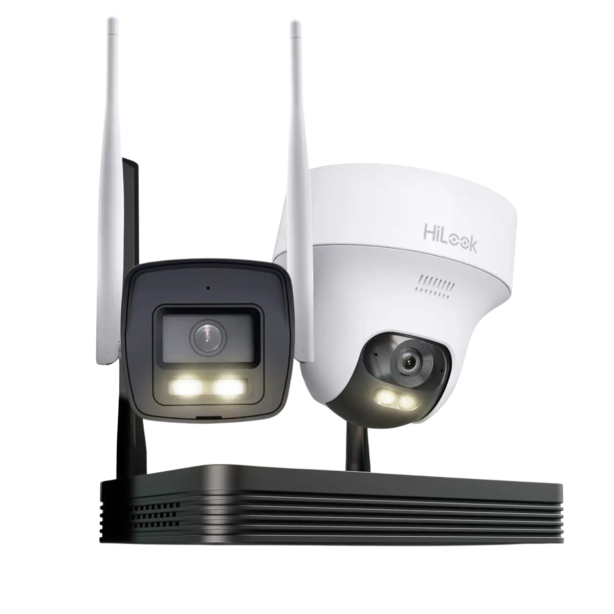 HiLook EasyLink WLAN Kit | 4 MP Bullet + PT Turret Überwachungskameras | WiFi NVS | Komplettset | Menschen- & Fahrzeugerkennung | Farbnachtsicht | 2-Wege-Audio | 24/7 Aufzeichnung | IKS-2044BTH-PH/W