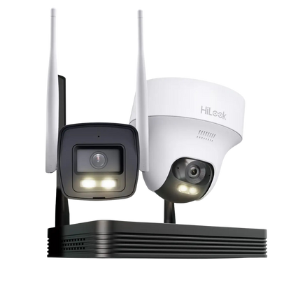 HiLook EasyLink WLAN Kit | 4 MP Bullet + PT Turret Überwachungskameras | WiFi NVS | Komplettset | Menschen- & Fahrzeugerkennung | Farbnachtsicht | 2-Wege-Audio | 24/7 Aufzeichnung | IKS-2044BTH-PH/W