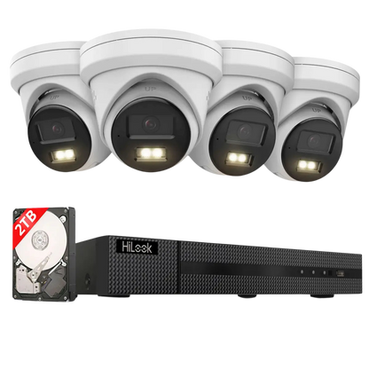 HiLook by HIKVISION 4K Überwachungskamera-Set | 4* 4K Turret Kamera | Smart Hybrid Light | NVR 8-CH | 2 TB HDD | Smartphone App