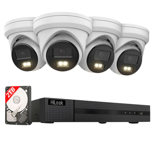 HiLook by HIKVISION 4K Überwachungskamera-Set | 4* 4K Turret Kamera | Smart Hybrid Light | NVR 8-CH | 2 TB HDD | Smartphone App