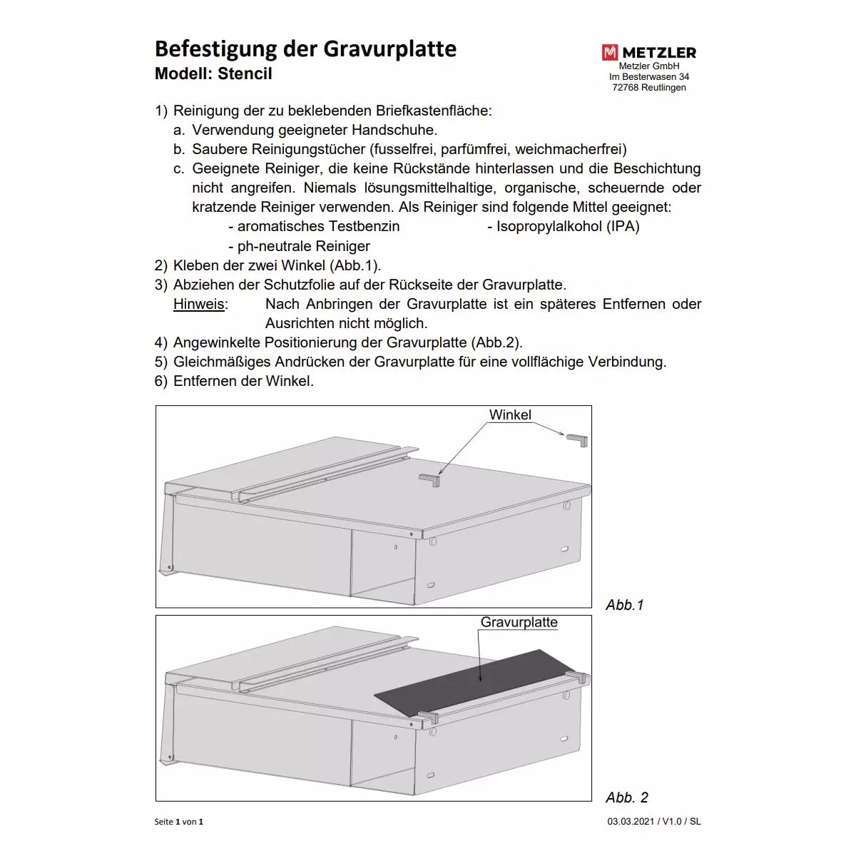 Ersatz Gravurplatte aus Edelstahl passend zu Briefkästen Enno, Siebert und Thobe