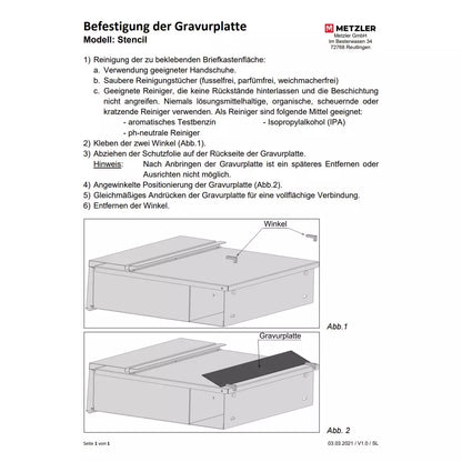 Ersatz Gravurplatte aus Edelstahl passend zu Briefkästen Enno, Siebert und Thobe