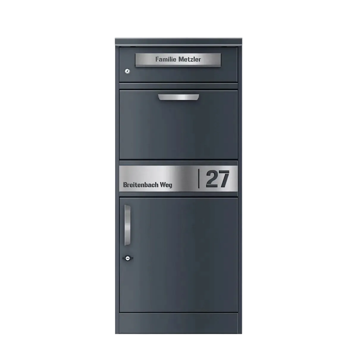 Ersatz Gravurplatte aus Edelstahl passend zum Briefkasten & Paketbox Bispo 2