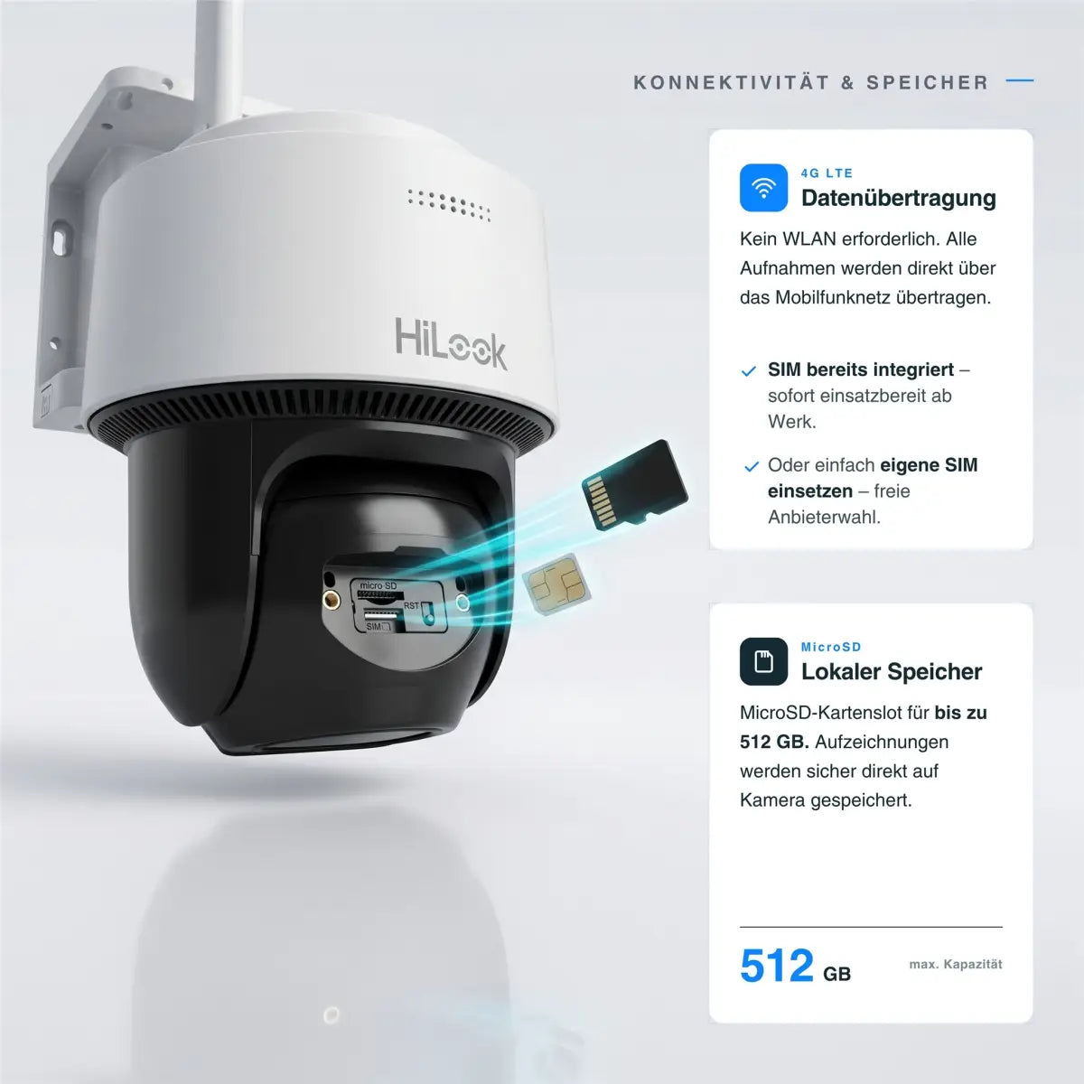 HiLook by HIKVISION Solar-Überwachungskamera | 4 MP | schwenkbar | 4G-SIM | Smartphone App | IPC-CFSP4/4G-SIM