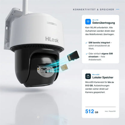 HiLook by HIKVISION Solar-Überwachungskamera | 4 MP | schwenkbar | 4G-SIM | Smartphone App | IPC-CFSP4/4G-SIM
