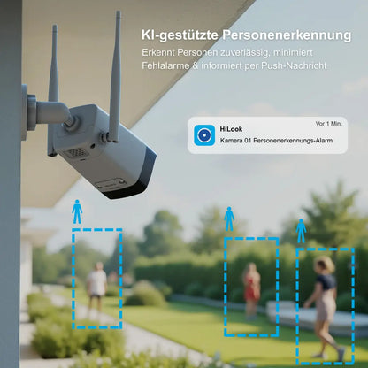 HiLook EasyLink WLAN Kit | 2x 4 MP Bullet Überwachungskameras | WiFi NVS | Komplettset | Menschen- & Fahrzeugerkennung | Farbnachtsicht | 2-Wege-Audio | 24/7 Aufzeichnung | IKS-2044BH-PH/W