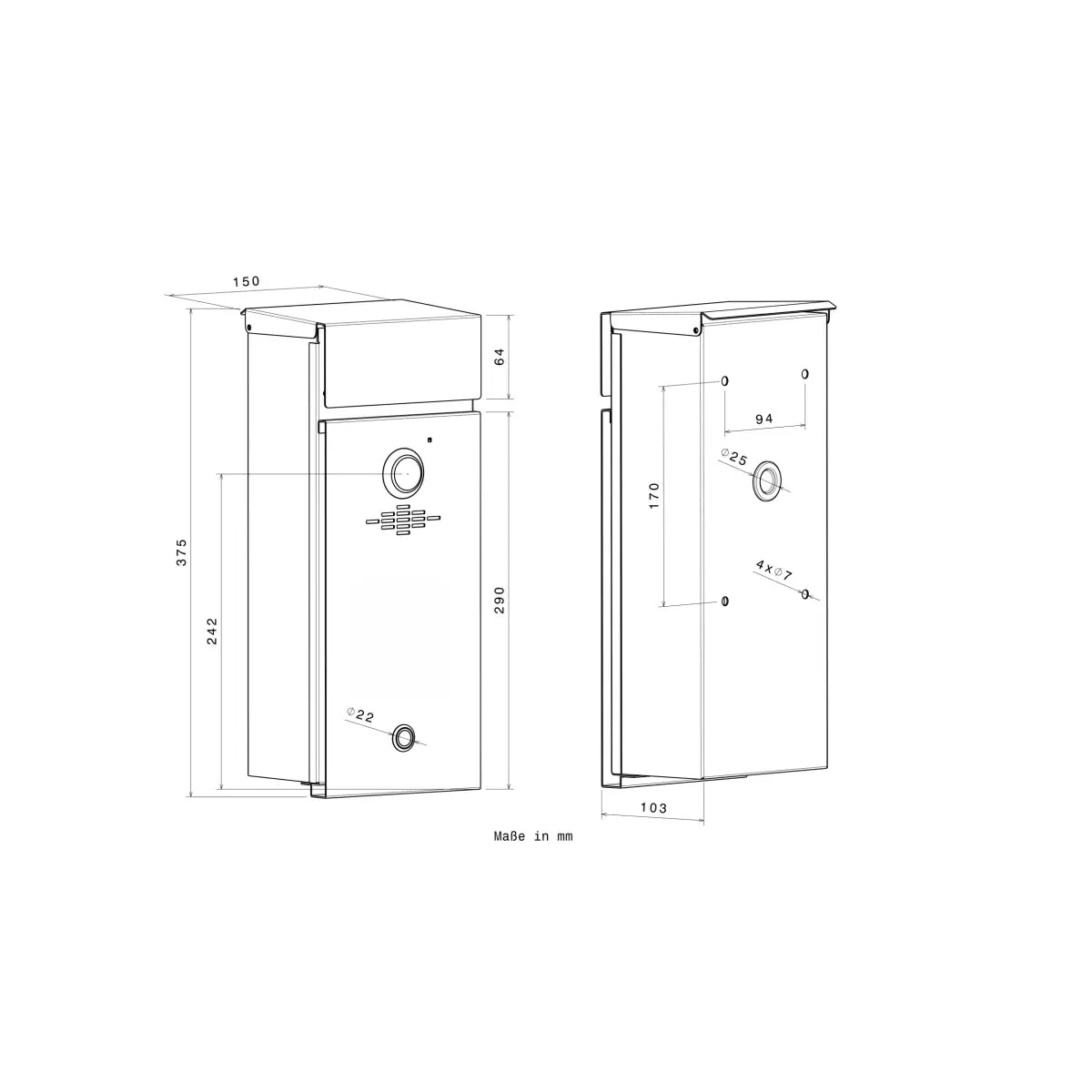 Metzler Briefkasten rostfrei und massiv, RAL7016 Anthrazitgrau mit Videosprechanlage VDM10 2.0, Modell Siebert
