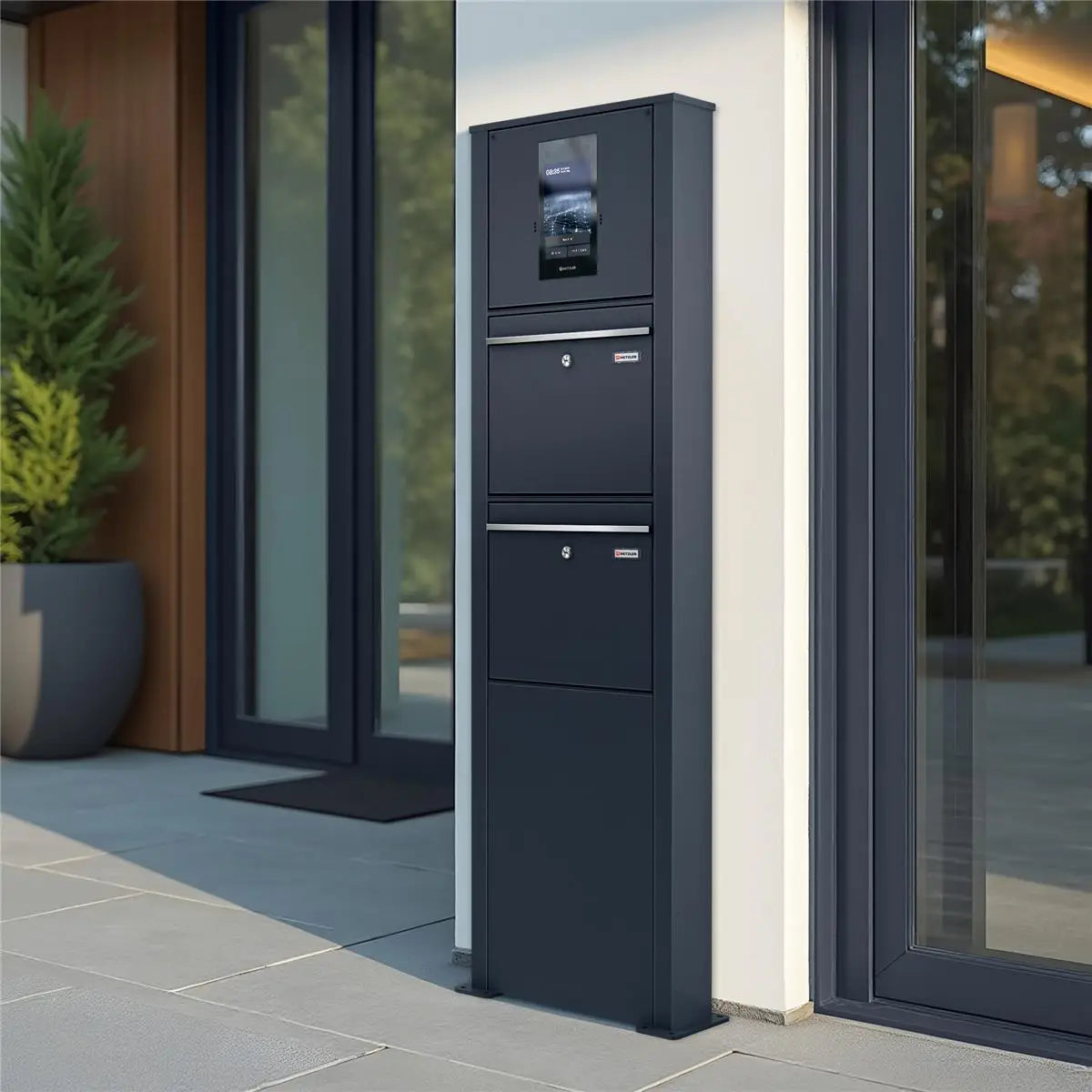 Metzler Standbriefkasten mit Video-Türsprechanlage für Zweifamilienhaus SDM10 | Touch-Display | Anthrazit RAL7016