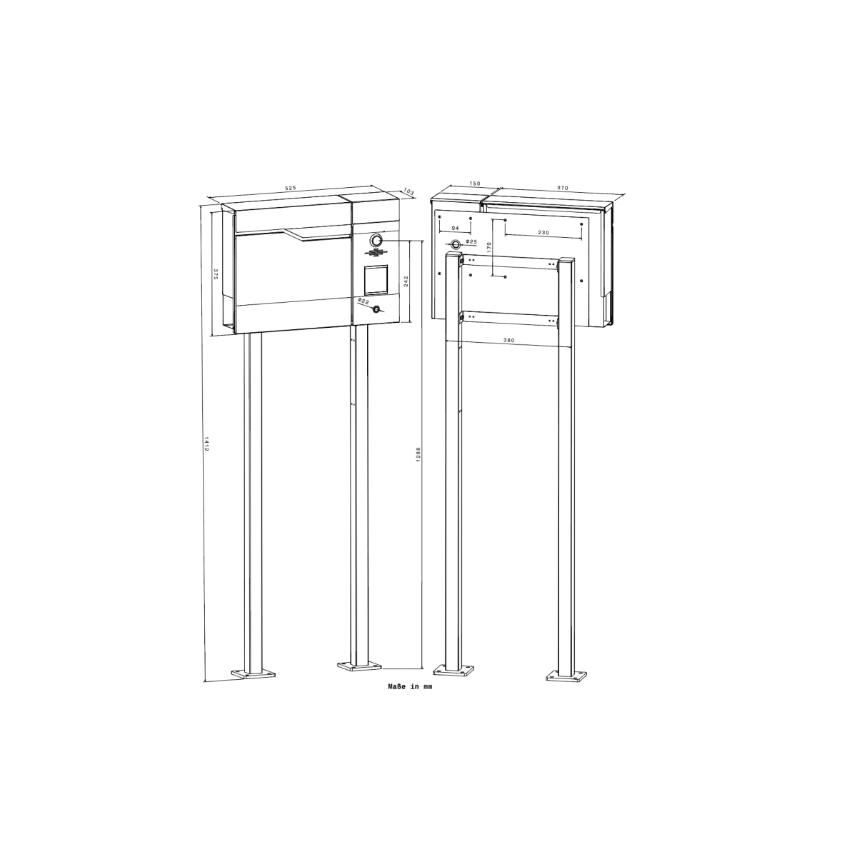 Metzler Standbriefkasten rostfrei und massiv, RAL7016 Anthrazitgrau mit Videosprechanlage VDM10 2.0, Modell Siebert