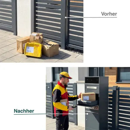 Metzler Video-Türsprechanlage mit Paketbox Bispo 2 | mit Brieffach | personalisiert | Paketentnahme auf der Vorderseite | Anthrazit RAL 7016
