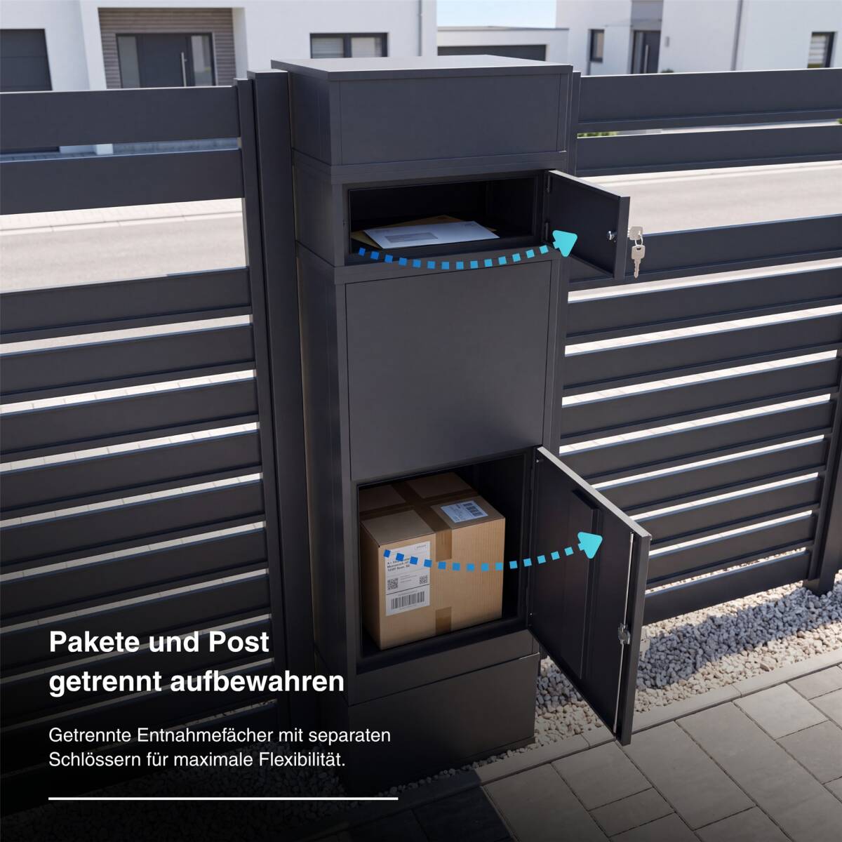 Metzler Video-Türsprechanlage mit Paketbox Zivo 2 | mit Brieffach | personalisiert mit Gravur | Entnahme auf der Rückseite | Anthrazit RAL 7016