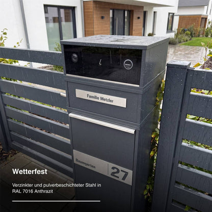 Metzler Video-Türsprechanlage mit Paketbox Zivo 2 | mit Brieffach | personalisiert mit Gravur | Entnahme auf der Rückseite | Anthrazit RAL 7016