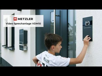 Metzler Video-Türsprechanlage mit Paketbox | Anthrazit RAL 7016 | personalisiert mit Gravur | Edelstahl-Namensschild  | 1 Klingeltaster
